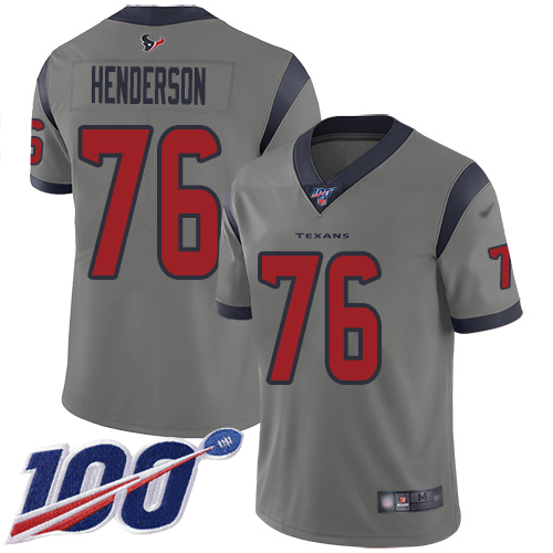Houston Texans Limited Gray Men Seantrel Henderson Jersey NFL Football #76 100th Season Inverted Legend->houston texans->NFL Jersey